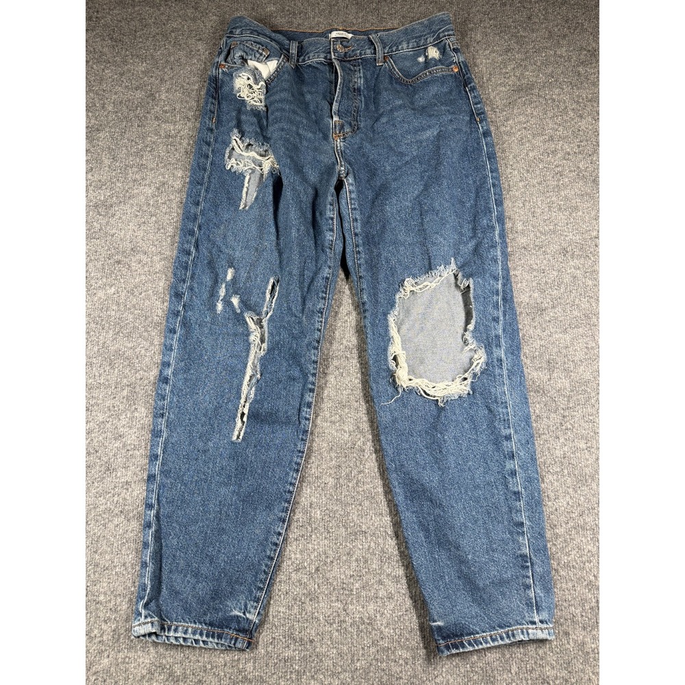 Forever 21 Premium Jeans Womens 31 Blue Denim Streetwear Distressed Tapered Leg